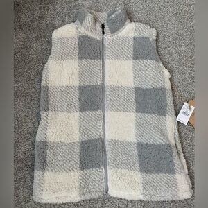 Gray and White Plaid Sherpa Vest for Cozy Layering
